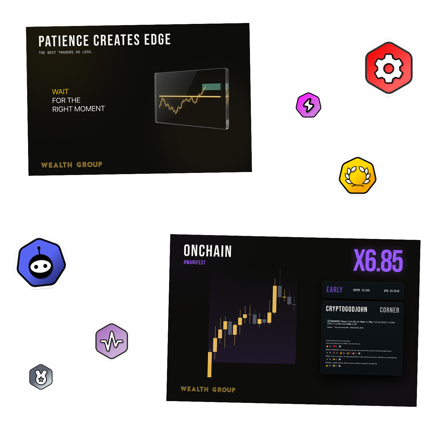 Crypto social media content design and trading community graphics
